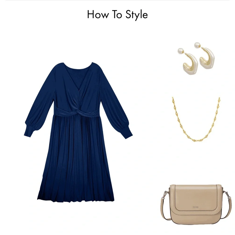 NWOT Eloquii Blue Long Sleeve V-Neck Sundress SZ 20 - Picture 4 of 4